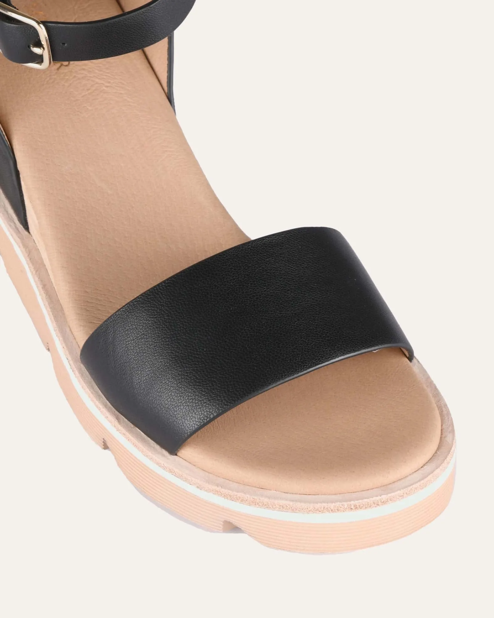 SANDALES KATIE À TALON MOYEN ET SEMELLE COMPENSÉE EN CUIR NOIR