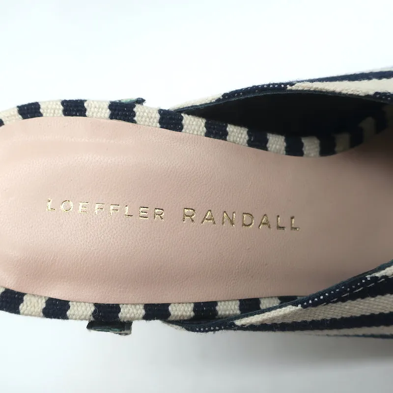 Loeffler Randall Mules à Noeud Marine/Crème Rayé Toile Pointure 6 Sandales à Bout Ouvert