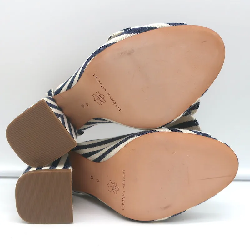 Loeffler Randall Mules à Noeud Marine/Crème Rayé Toile Pointure 6 Sandales à Bout Ouvert