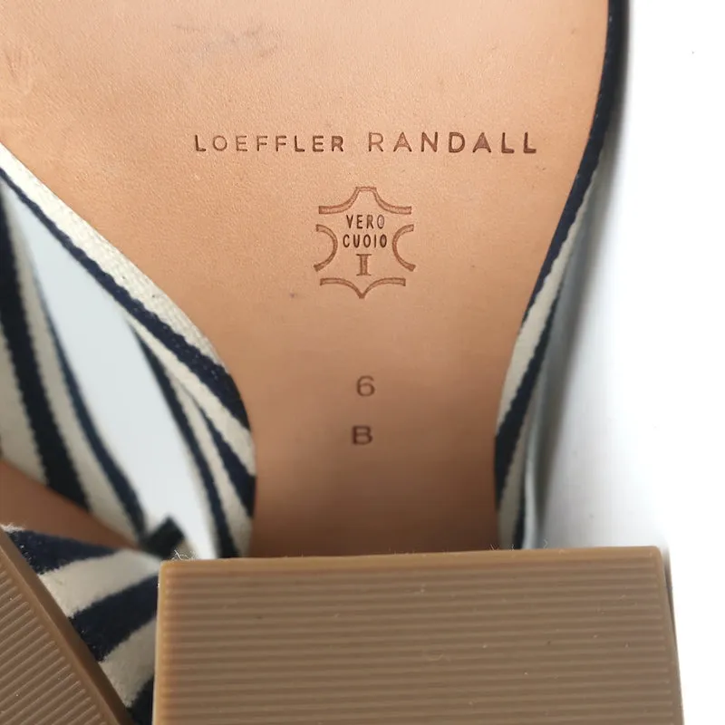 Loeffler Randall Mules à Noeud Marine/Crème Rayé Toile Pointure 6 Sandales à Bout Ouvert