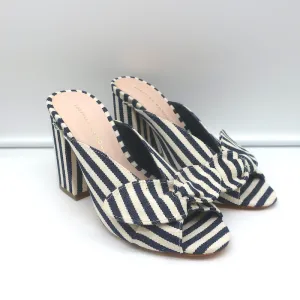 Loeffler Randall Mules à Noeud Marine/Crème Rayé Toile Pointure 6 Sandales à Bout Ouvert