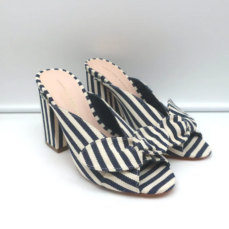 Loeffler Randall Mules à Noeud Marine/Crème Rayé Toile Pointure 6 Sandales à Bout Ouvert