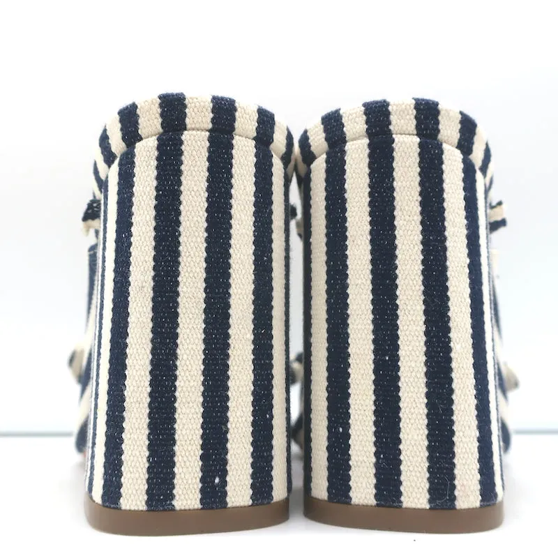 Loeffler Randall Mules à Noeud Marine/Crème Rayé Toile Pointure 6 Sandales à Bout Ouvert