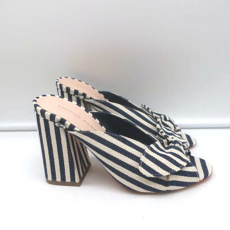 Loeffler Randall Mules à Noeud Marine/Crème Rayé Toile Pointure 6 Sandales à Bout Ouvert