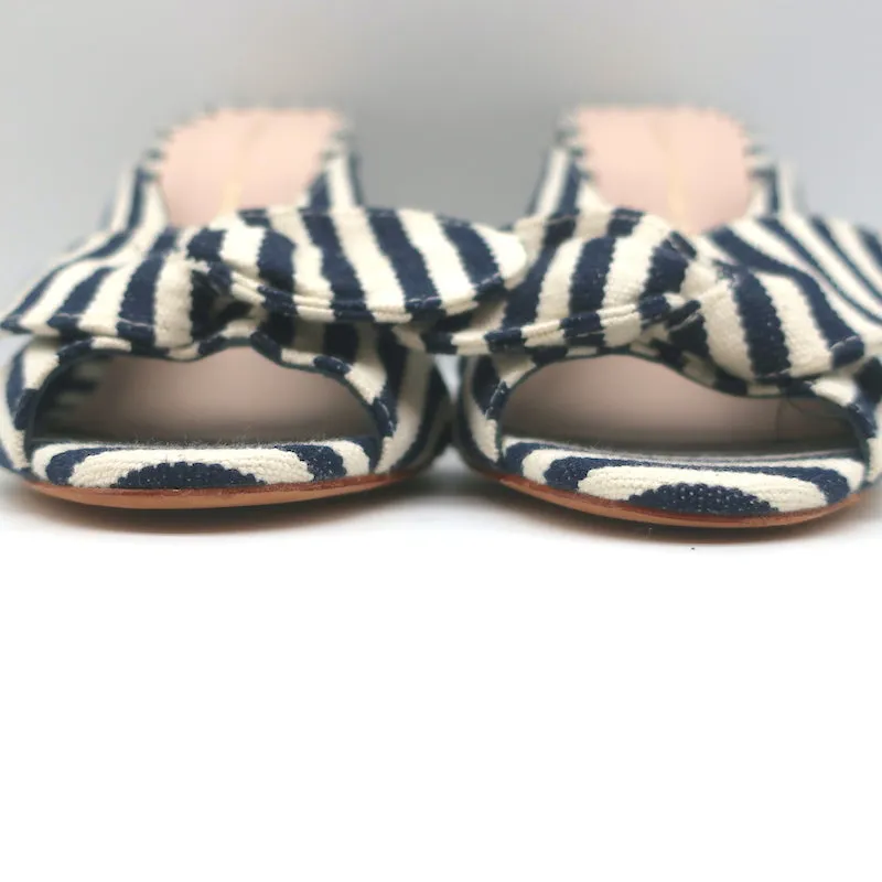 Loeffler Randall Mules à Noeud Marine/Crème Rayé Toile Pointure 6 Sandales à Bout Ouvert