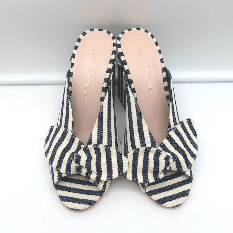 Loeffler Randall Mules à Noeud Marine/Crème Rayé Toile Pointure 6 Sandales à Bout Ouvert