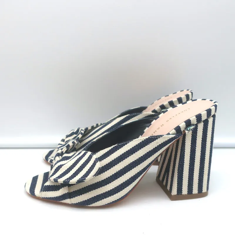 Loeffler Randall Mules à Noeud Marine/Crème Rayé Toile Pointure 6 Sandales à Bout Ouvert