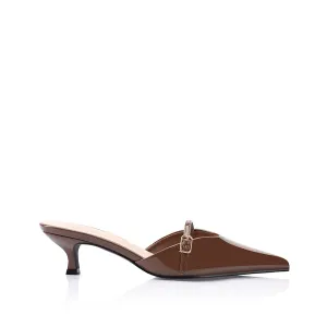 Escarpins à bouts pointus et petits talons - Marron cacao verni
