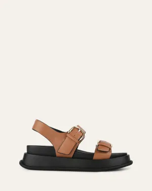 SANDALES PLATES MABEL EN CUIR BRUN FONCÉ