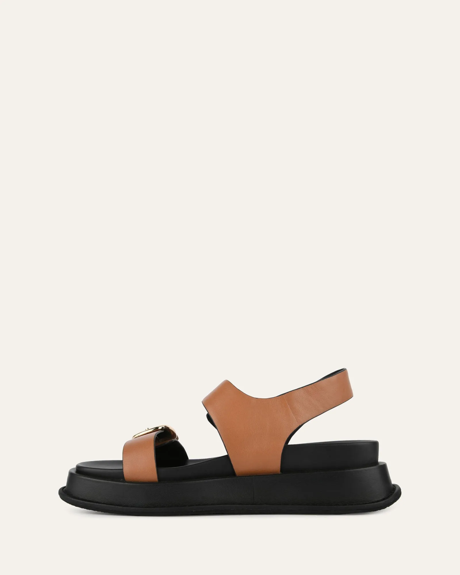 SANDALES PLATES MABEL EN CUIR BRUN FONCÉ