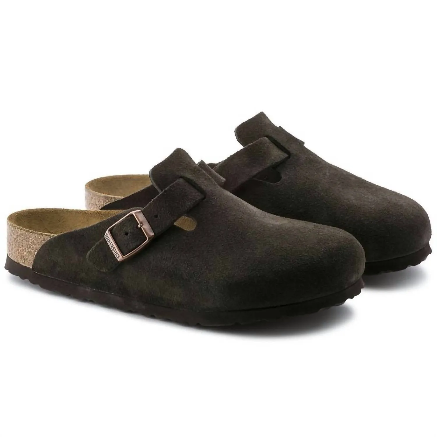 Mules Boston en daim pour hommes avec semelle intérieure douce - Largeur standard/wide en couleur moka