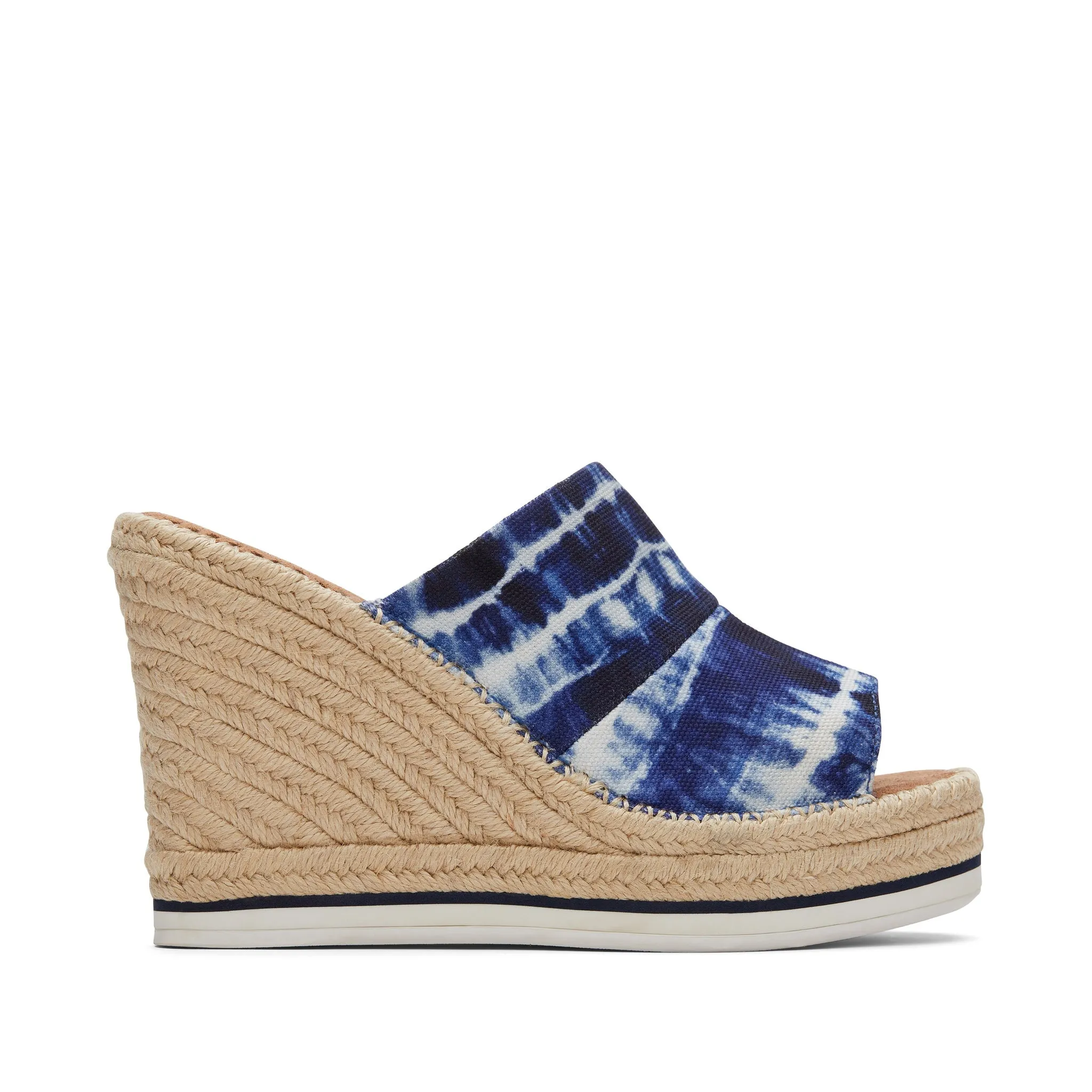 Mule Monica à talon compensé en batik marine