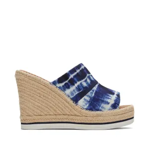 Mule Monica à talon compensé en batik marine
