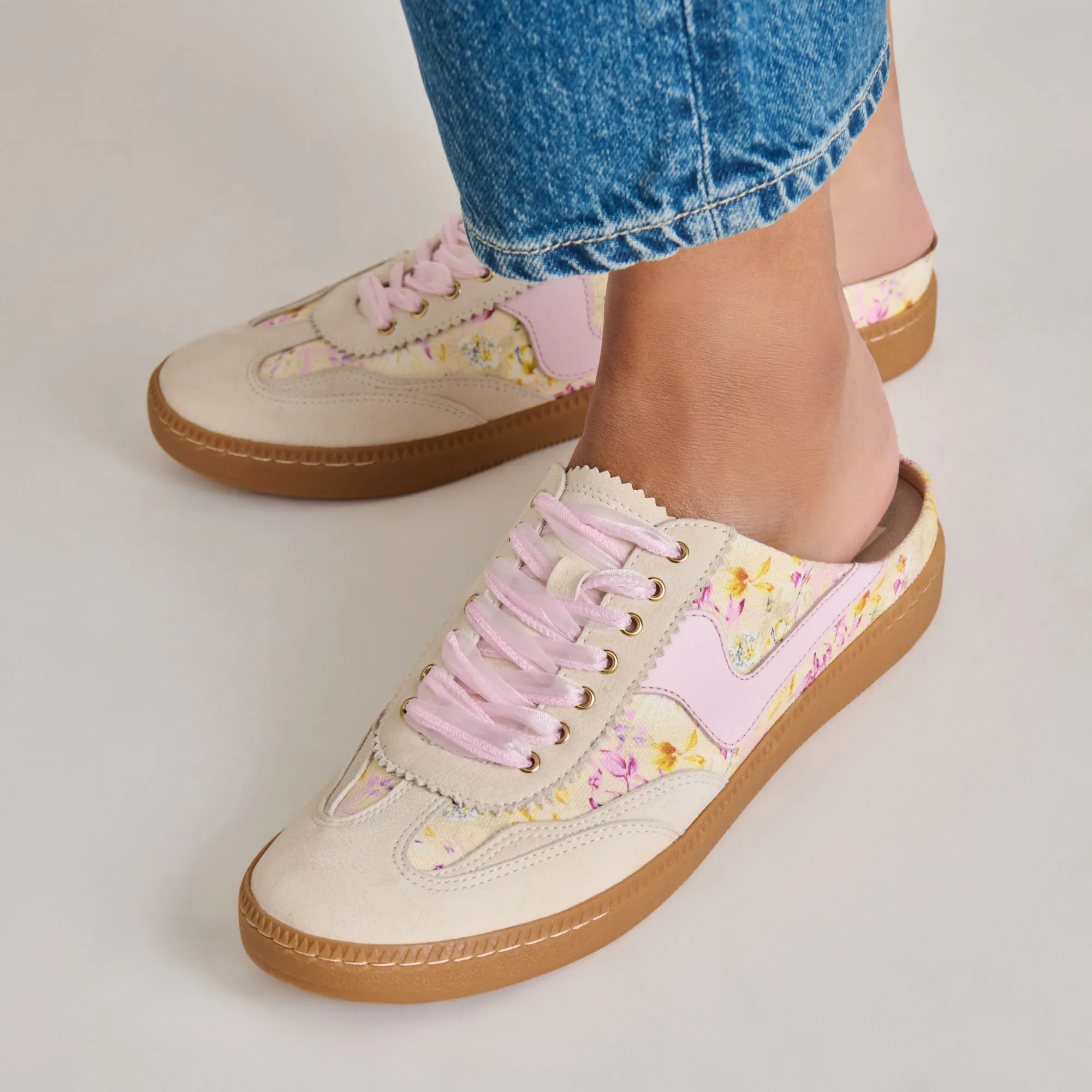 NOTICE SLIDE SNEAKERS CUIR FLORAL POURPRE