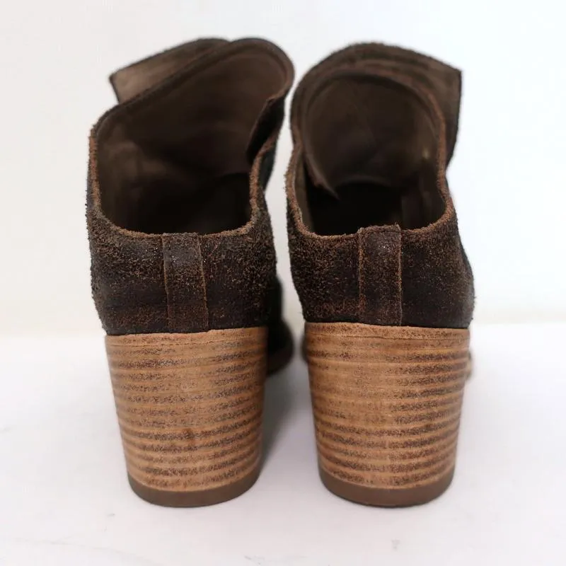 Officine Creative Mules Marron Foncé Cuir Craquelé Taille 36 Bout Ouvert Talon Moyen