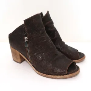 Officine Creative Mules Marron Foncé Cuir Craquelé Taille 36 Bout Ouvert Talon Moyen