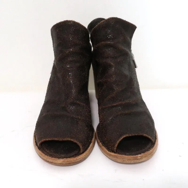 Officine Creative Mules Marron Foncé Cuir Craquelé Taille 36 Bout Ouvert Talon Moyen