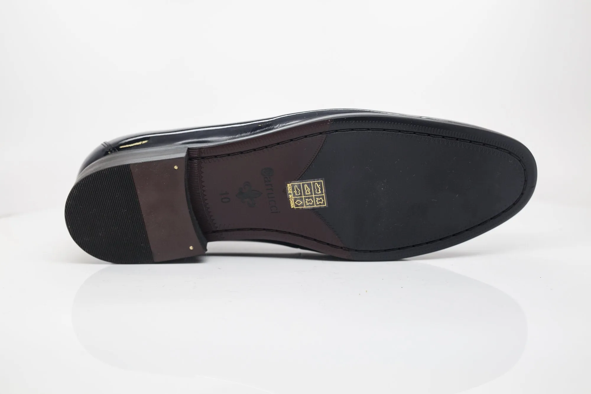 Mocassin à enfiler en cuir verni et daim bleu