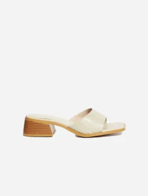 Mules Pia à talon bloc en simili-cuir vegan upcyclé | Crème