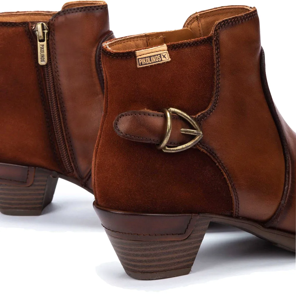 Bottes cheville en cuir Pikolinos pour femme Rotterdam avec fermeture éclair latérale en cuir couleur tan