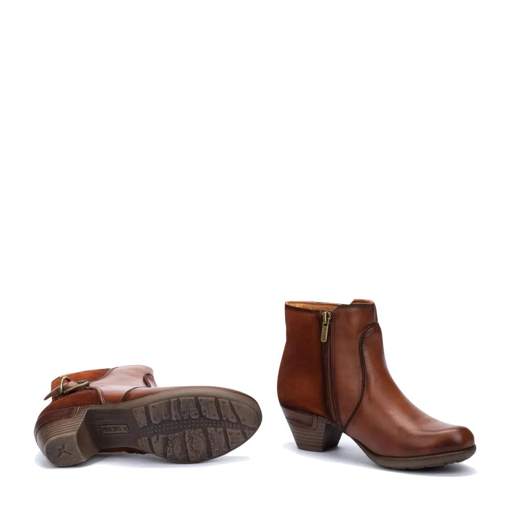 Bottes cheville en cuir Pikolinos pour femme Rotterdam avec fermeture éclair latérale en cuir couleur tan