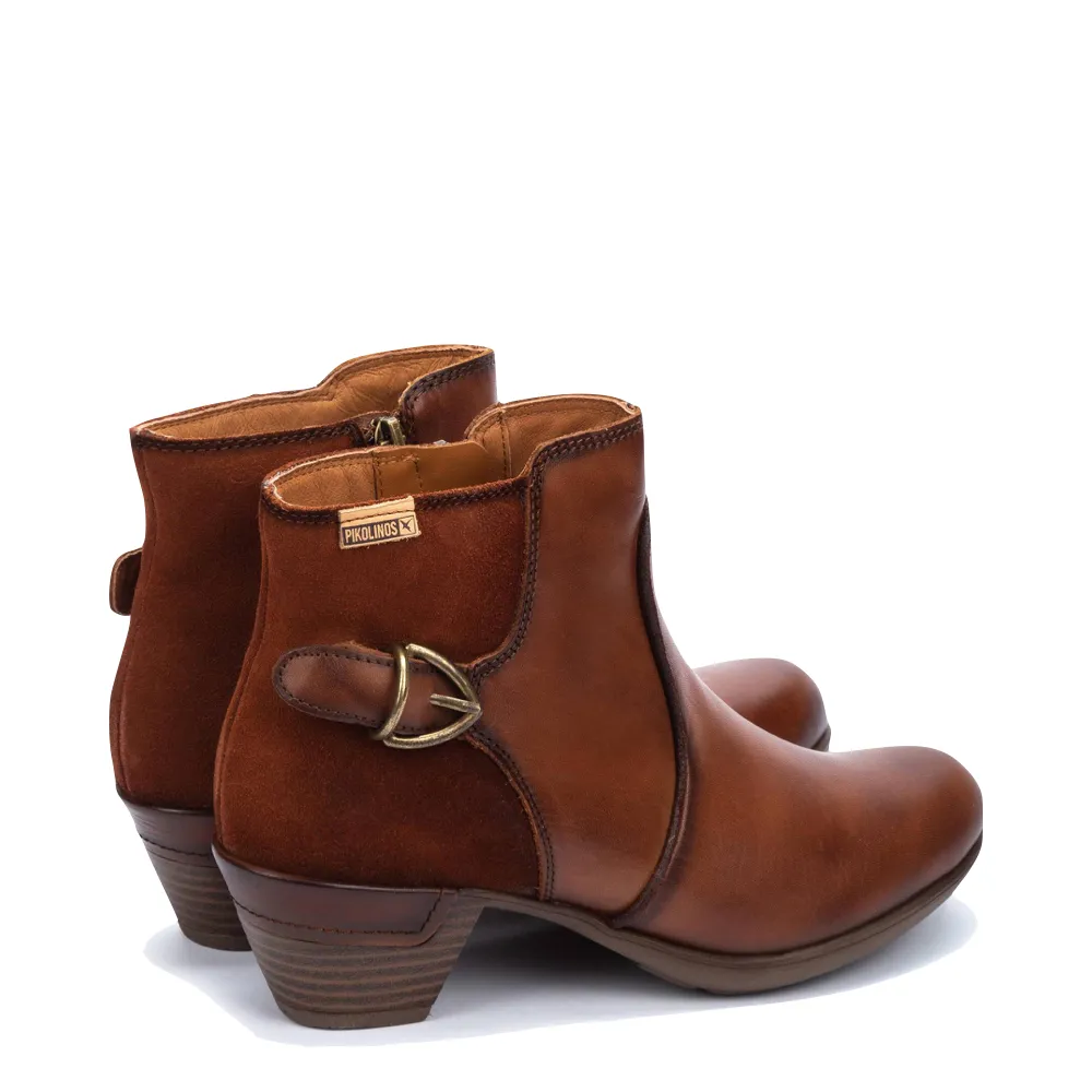 Bottes cheville en cuir Pikolinos pour femme Rotterdam avec fermeture éclair latérale en cuir couleur tan