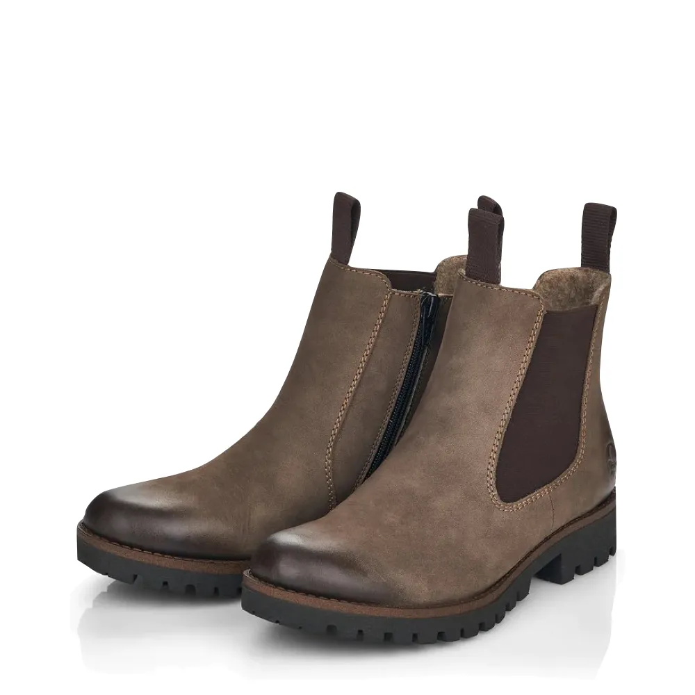 Botte Chelsea à fermeture latérale en daim Rieker Femme 70 en marron boueux