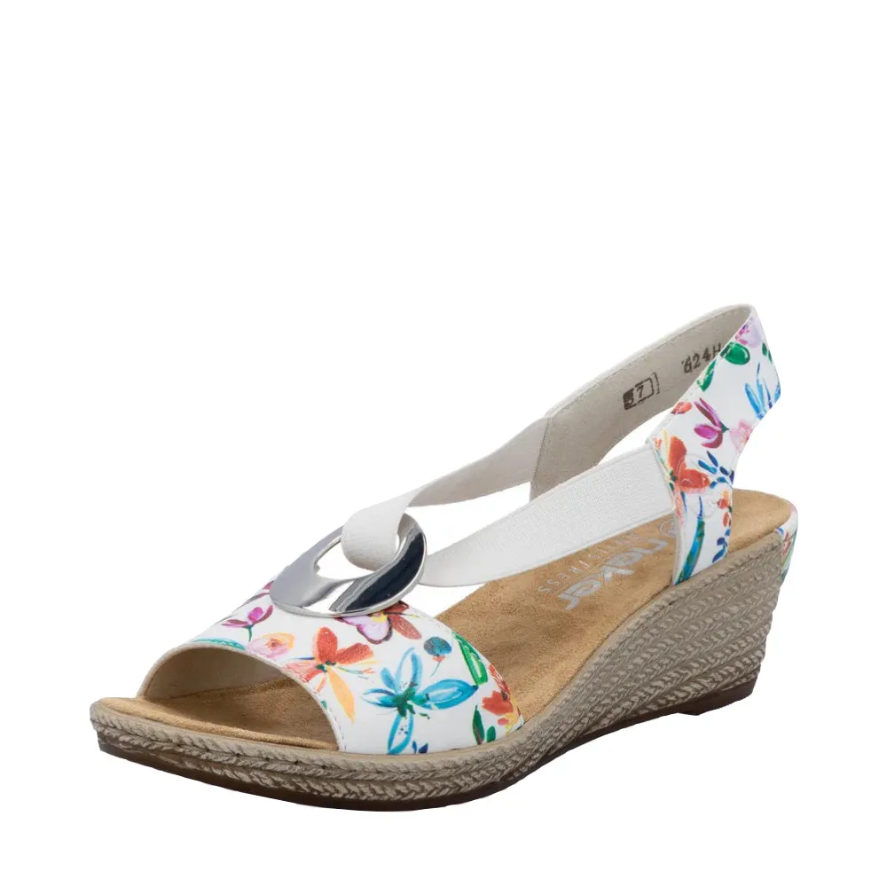 Rieker Femme Fanni H6 Sandale à Plateforme en Blanc Multi Prairie