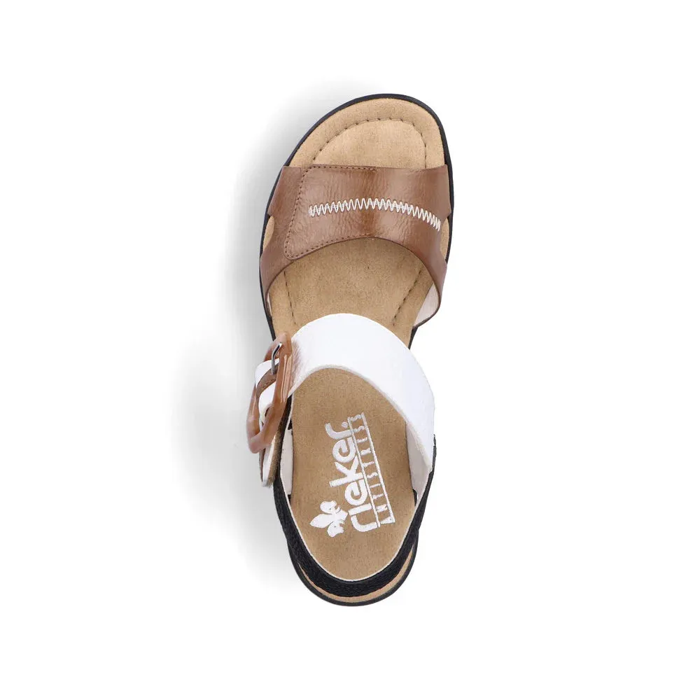 Rieker Femme Rose 76 Sandale à Plateforme avec Boucle Blanche/Marron