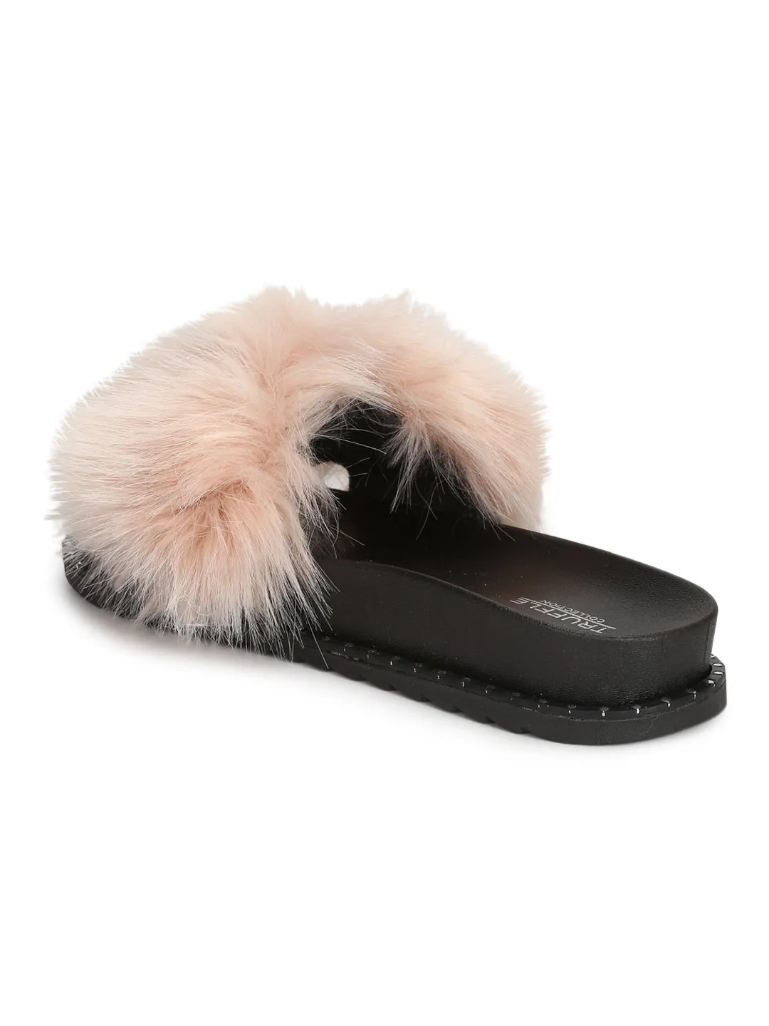 Mules à clous en fourrure saumon