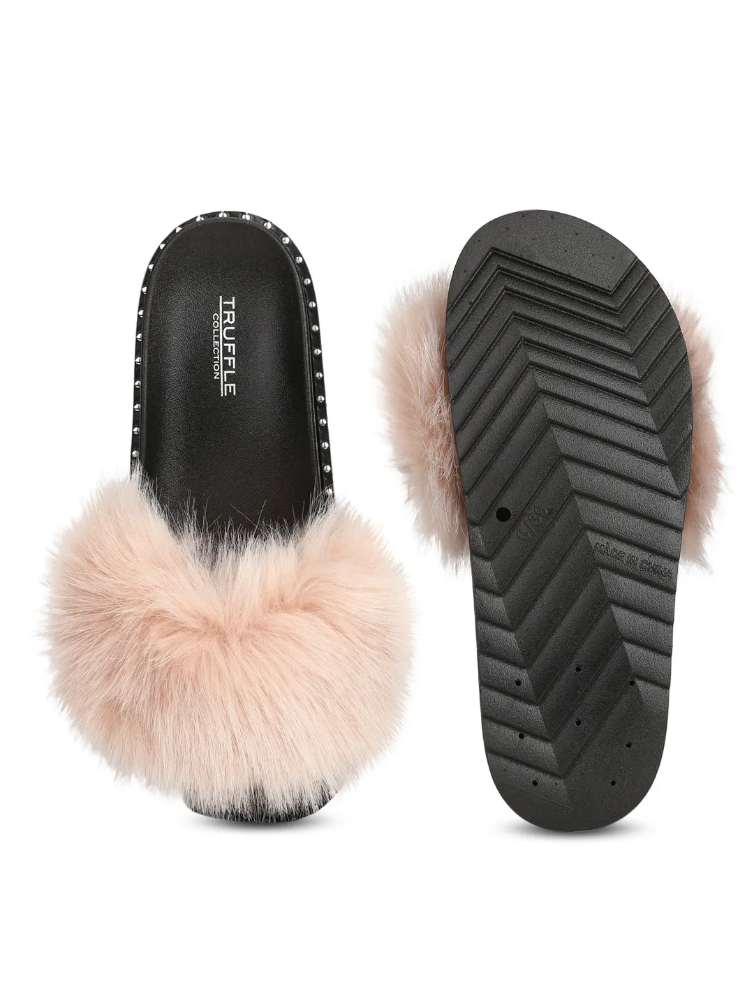 Mules à clous en fourrure saumon
