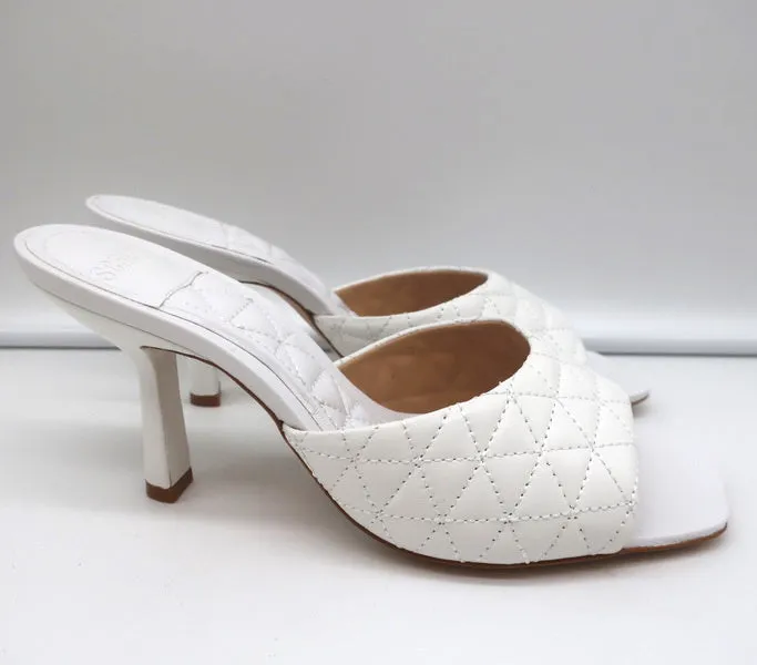 Schutz Fryda Mules Blanc Sandales à Bout Ouvert Taille 9 en Cuir Matelassé NEUF