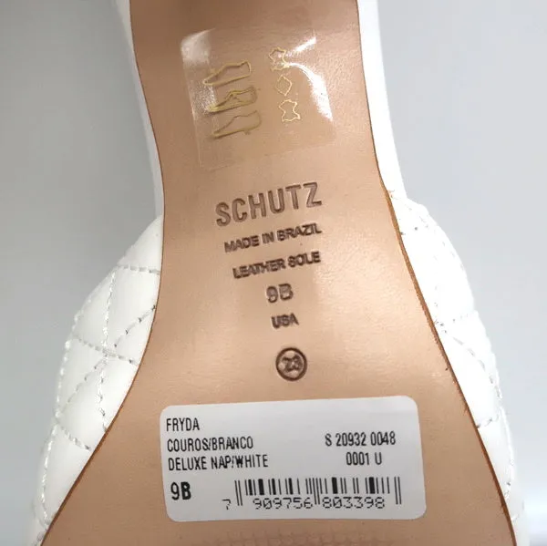 Schutz Fryda Mules Blanc Sandales à Bout Ouvert Taille 9 en Cuir Matelassé NEUF