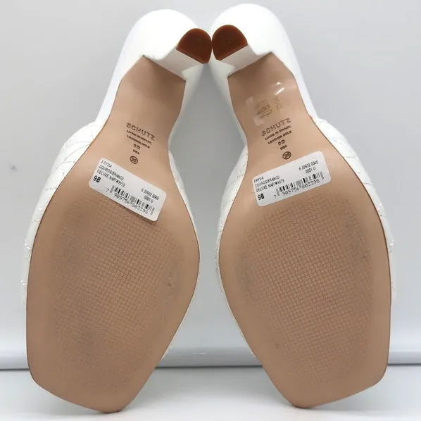 Schutz Fryda Mules Blanc Sandales à Bout Ouvert Taille 9 en Cuir Matelassé NEUF