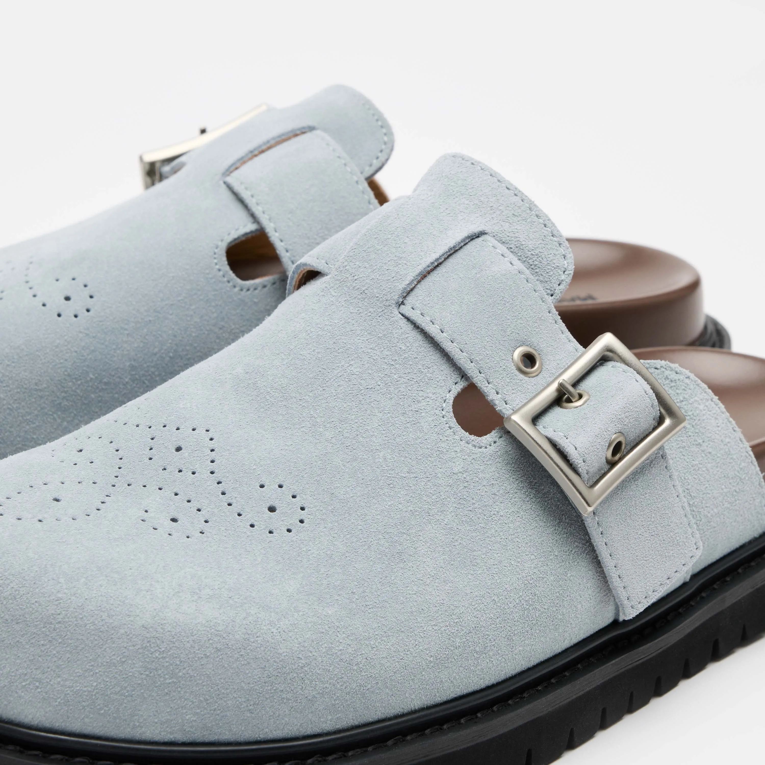 Mules Shiloh en daim bleu poussiéreux