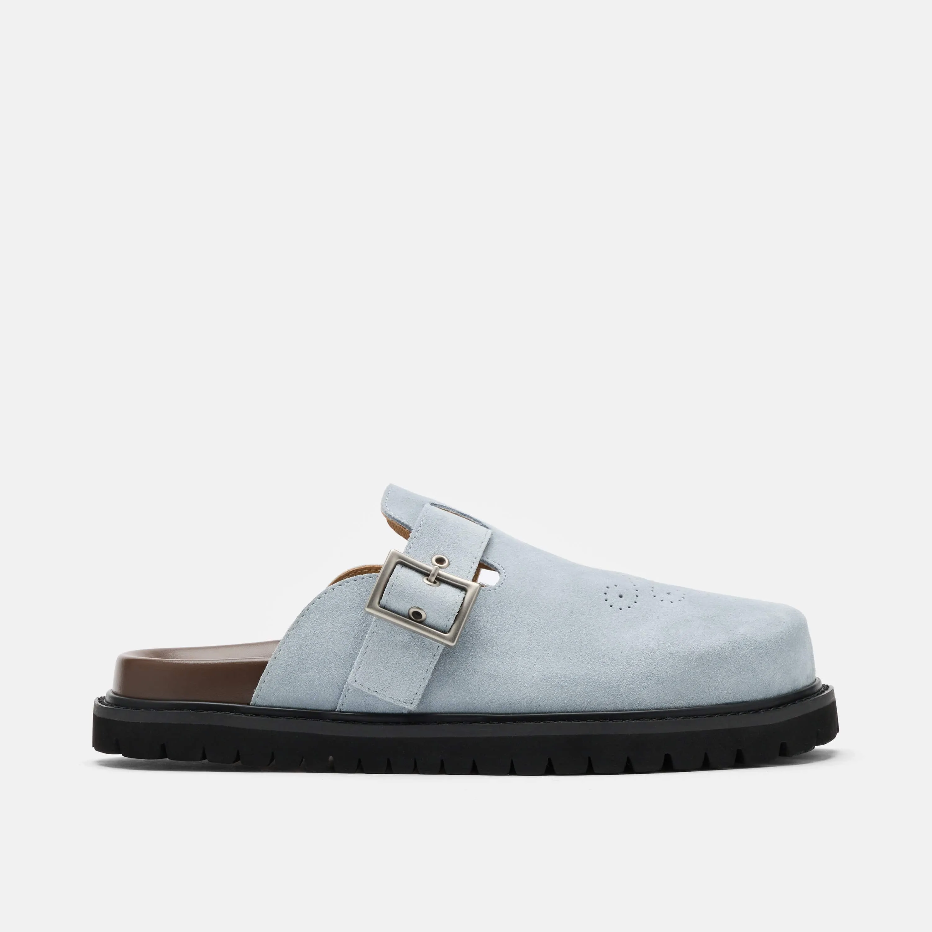 Mules Shiloh en daim bleu poussiéreux