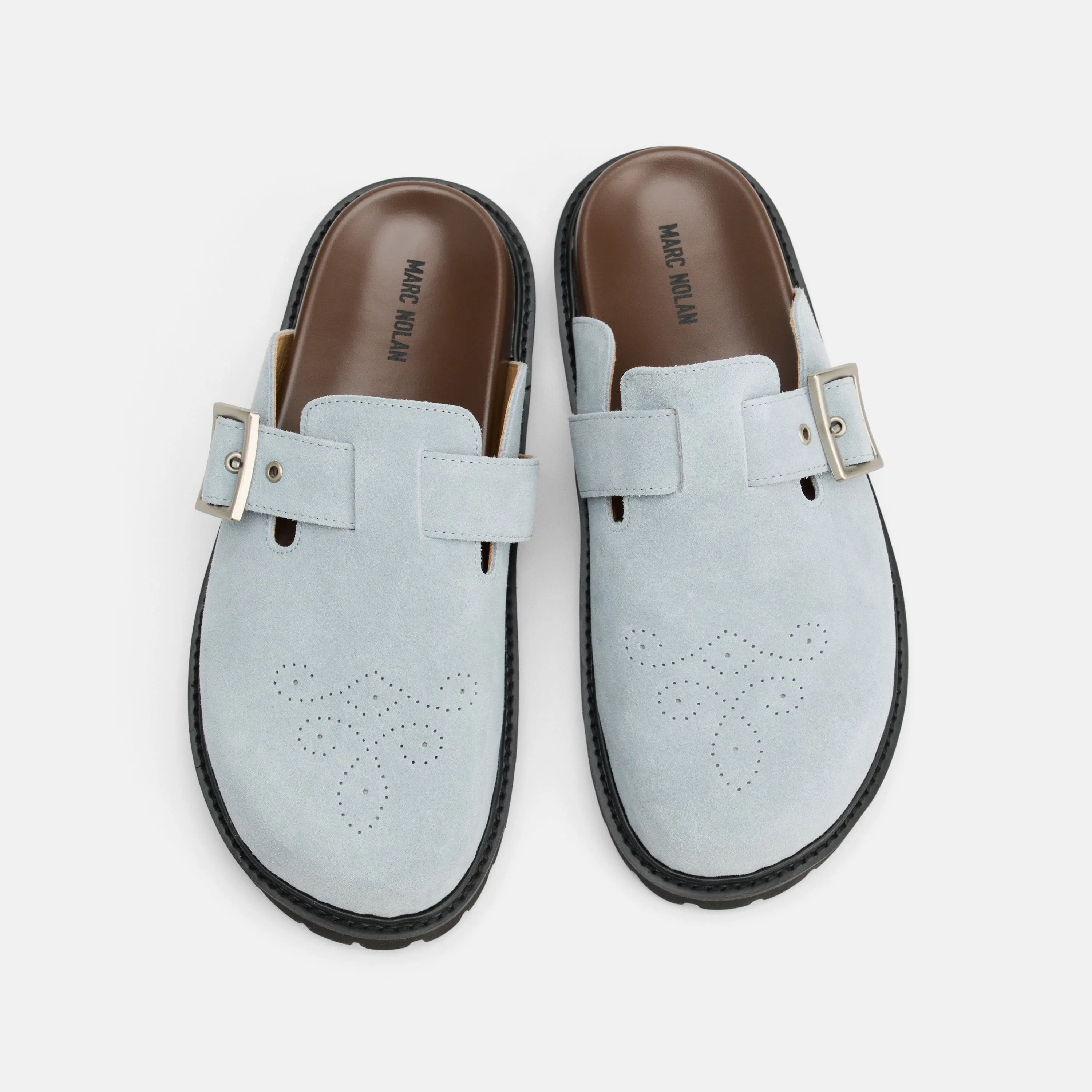 Mules Shiloh en daim bleu poussiéreux