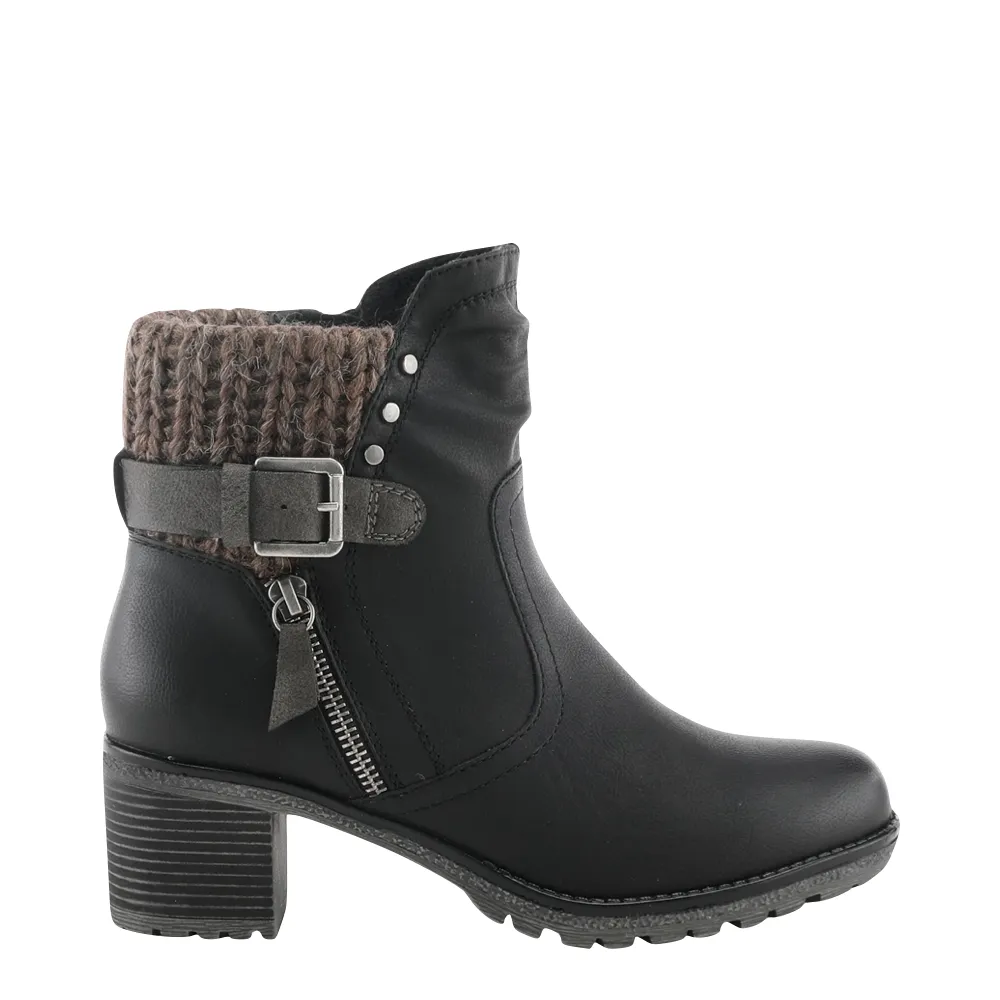 Bottes à talons pour femmes Spring Step Rene avec zip latéral et poignets en maille, résistantes à l'eau, en noir