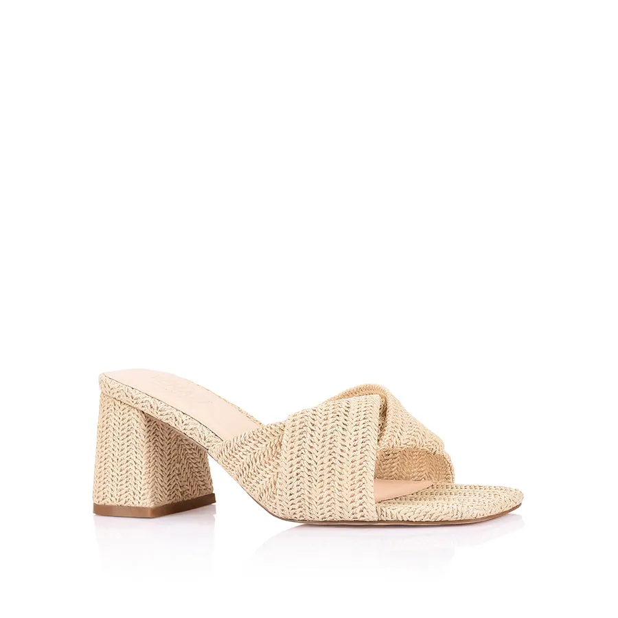 Mules Stella à talon bloc - Raffia naturel