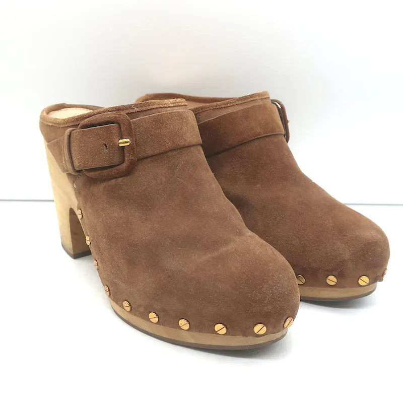 Veronica Beard Dacey Plateforme Sabots Marron Suède Taille 10 Mules à Talon
