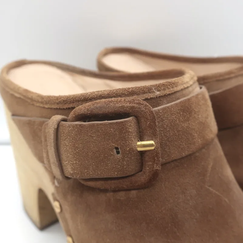 Veronica Beard Dacey Plateforme Sabots Marron Suède Taille 10 Mules à Talon