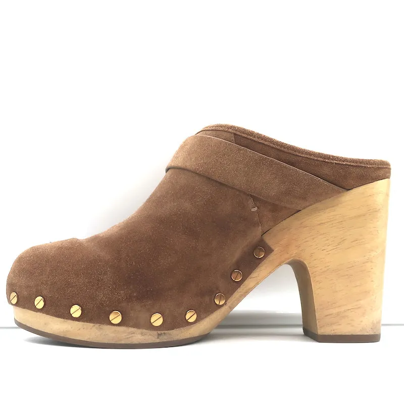 Veronica Beard Dacey Plateforme Sabots Marron Suède Taille 10 Mules à Talon