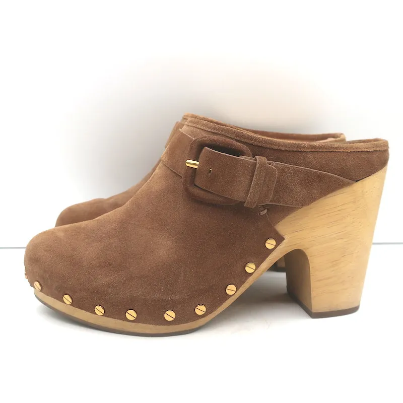 Veronica Beard Dacey Plateforme Sabots Marron Suède Taille 10 Mules à Talon