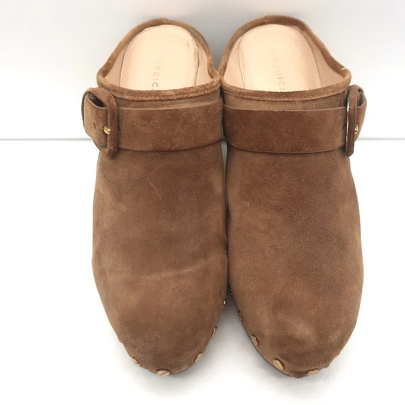 Veronica Beard Dacey Plateforme Sabots Marron Suède Taille 10 Mules à Talon