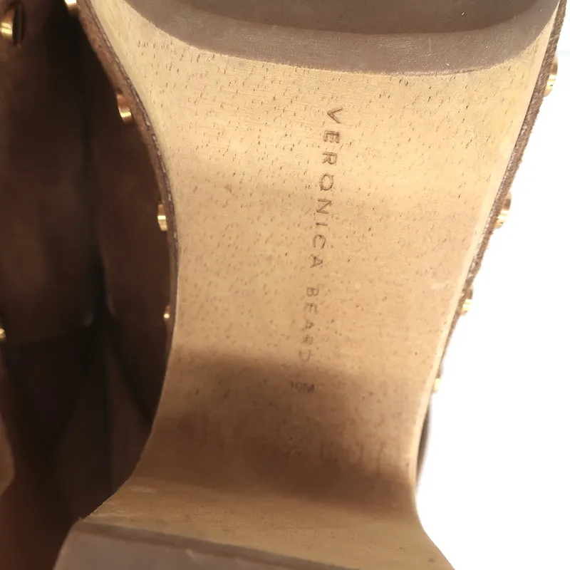 Veronica Beard Dacey Plateforme Sabots Marron Suède Taille 10 Mules à Talon