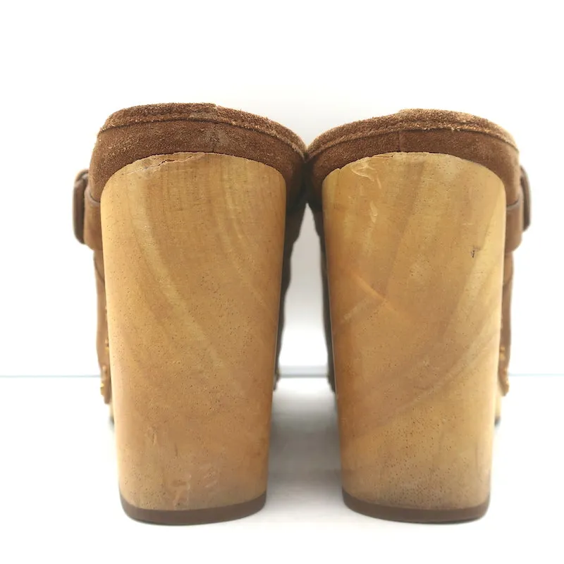 Veronica Beard Dacey Plateforme Sabots Marron Suède Taille 10 Mules à Talon