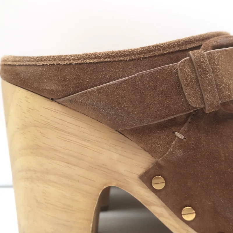 Veronica Beard Dacey Plateforme Sabots Marron Suède Taille 10 Mules à Talon