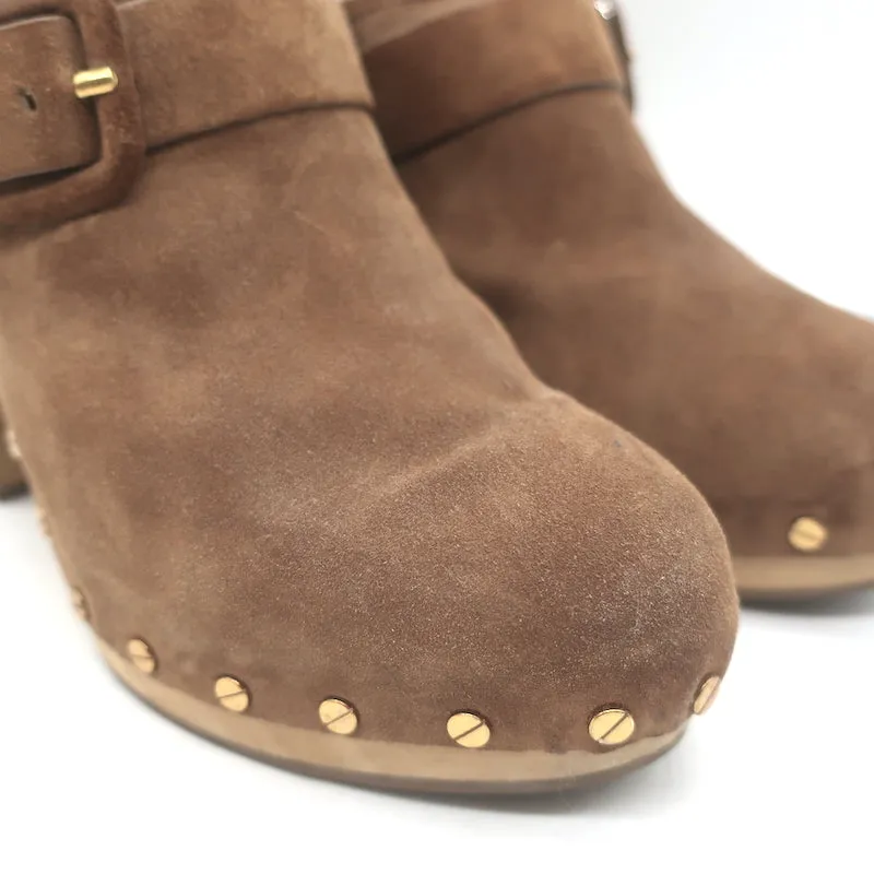 Veronica Beard Dacey Plateforme Sabots Marron Suède Taille 10 Mules à Talon