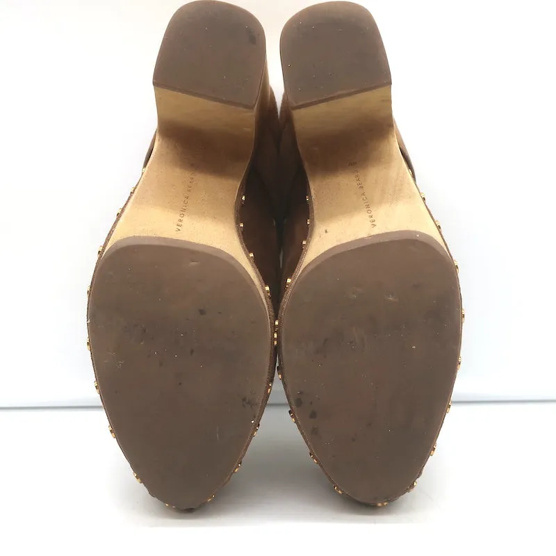 Veronica Beard Dacey Plateforme Sabots Marron Suède Taille 10 Mules à Talon