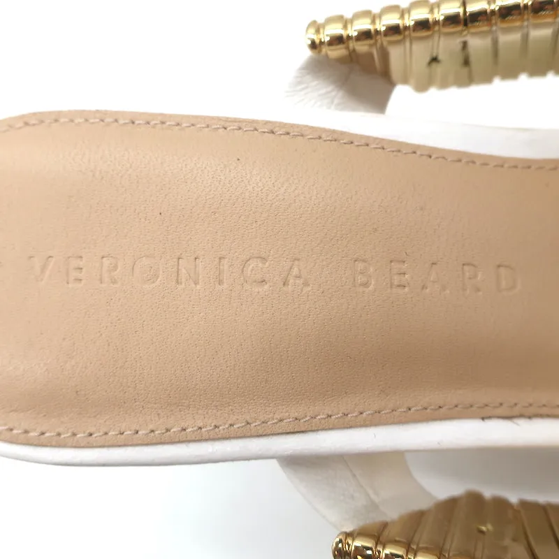 Veronica Beard Meena Mules à bride métallique en cuir crème taille 8 sandales ouvertes